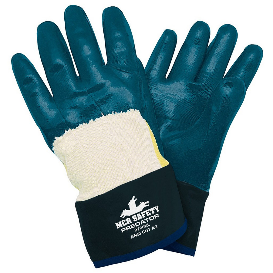 MCR Safety 9760K Predator Nitrile Palm, Knuckle & Safety Cuff, Kevlar Reinforce Palm, Jersey Liner