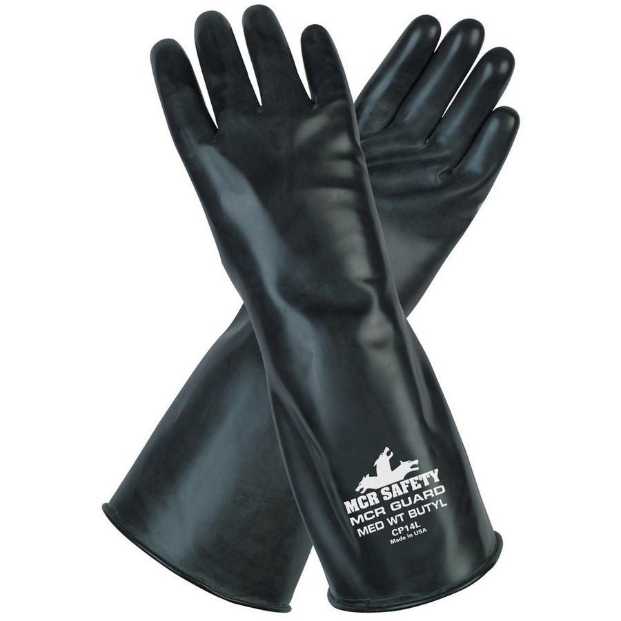 MCR Safety CP14S Butyl Rubber 14 mil Smooth Finish, Gauntlet Rolled Cuff, 14" Length