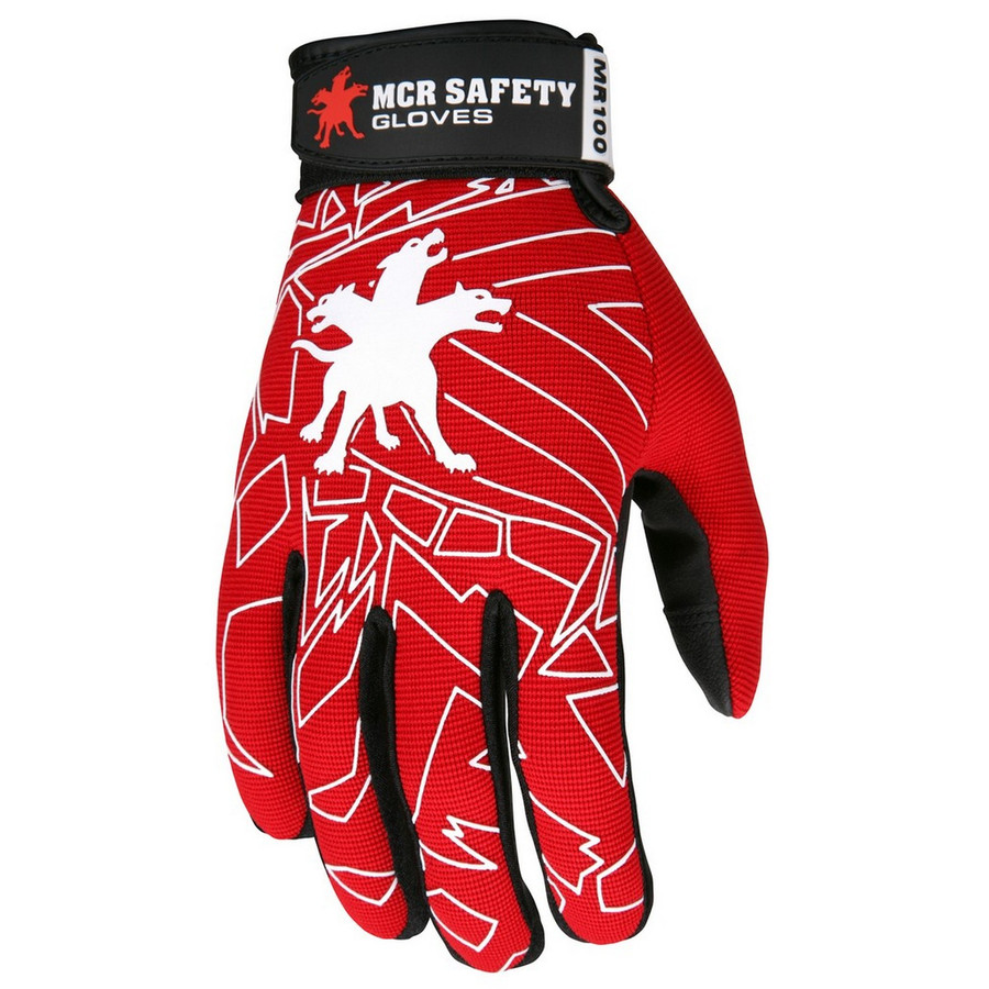 MCR Safety MR100M MCR Safety Multi-Task, Black synthetic leather palm & fingers, hook & loop closure, red back