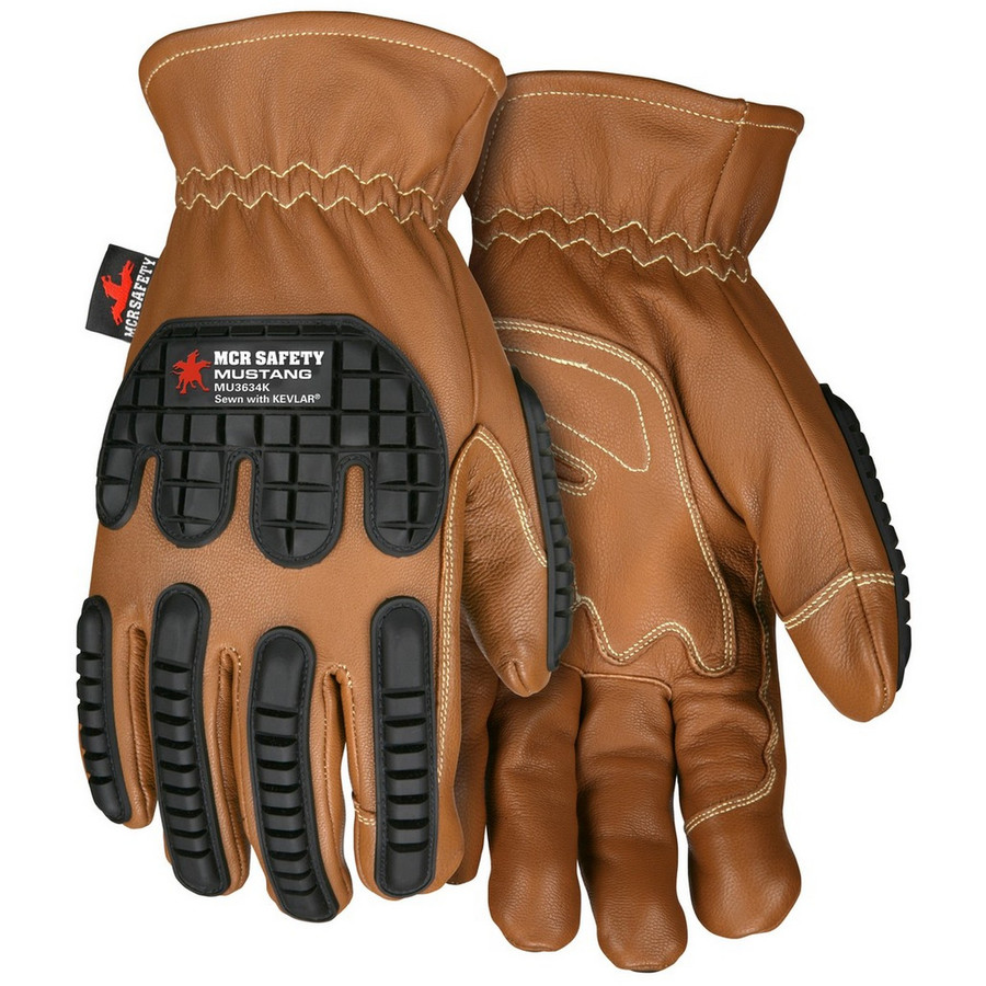 MCR Safety MU3634KM Â“Mustang UtilityÂ”, Driver, Grain Goat Double Palm DuPont Kevlar lined, TPR back, Kevlar Sewn, Wing Thumb