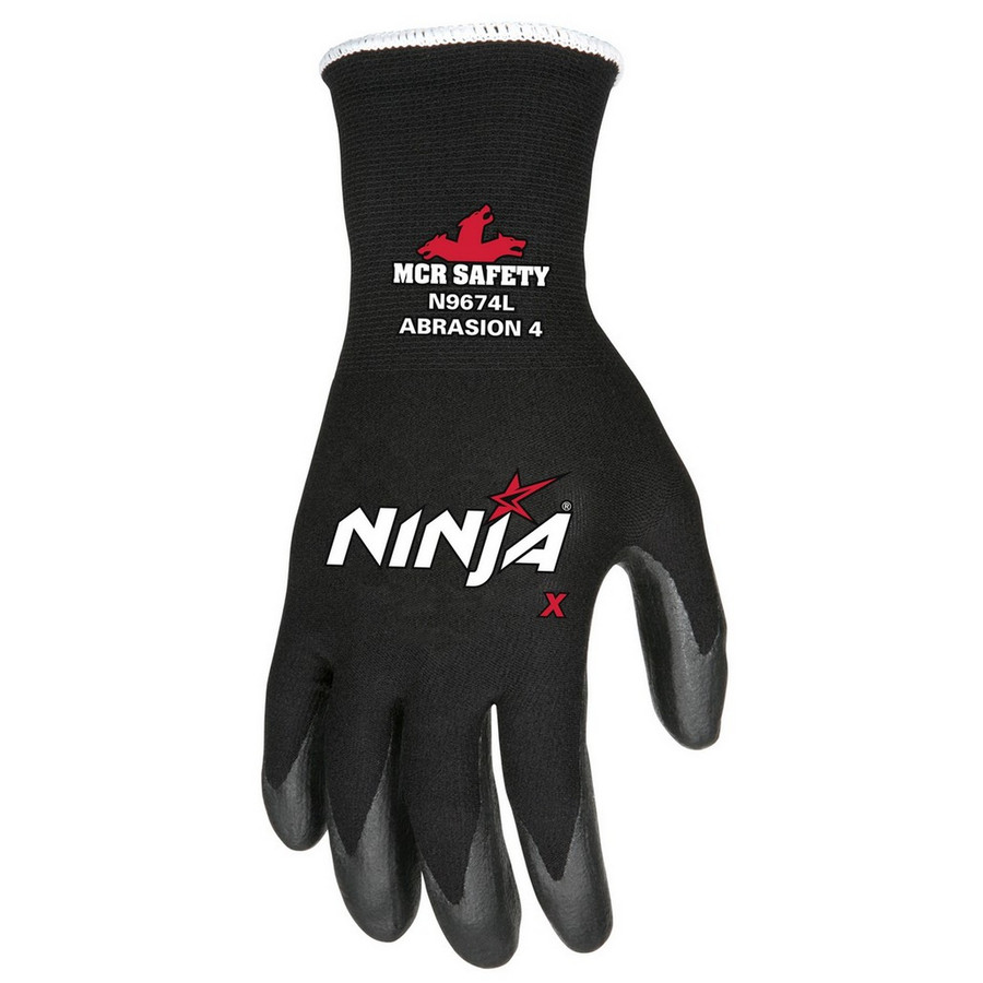 MCR Safety N9674S Ninja X -15 Gauge black Nylon/Lycra blend, black bi-polymer palm and fingertips
