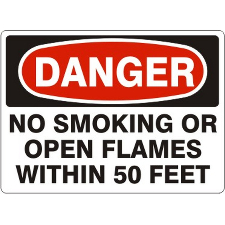 Safehouse Signs D-474531 No Smoking Or Open Flames Within 50 Ft - Danger Sign, 10X14, Aluminum (.040)