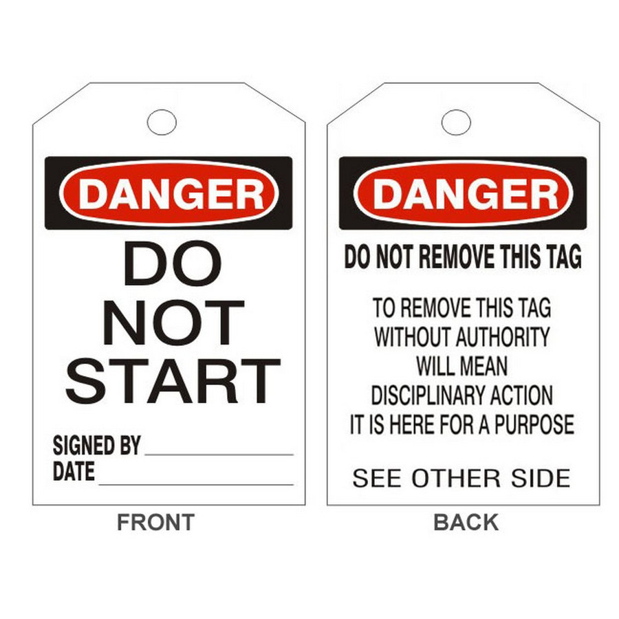 Safehouse Signs LT-111-2 Danger Do Not Start Tags - Back 2, 6X3, Laminated Tag Board