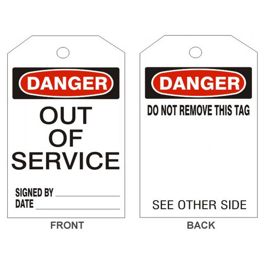 Safehouse Signs LT-121-1 Danger Out Of Service Tags - Back 1, 6X3, Laminated Tag Board