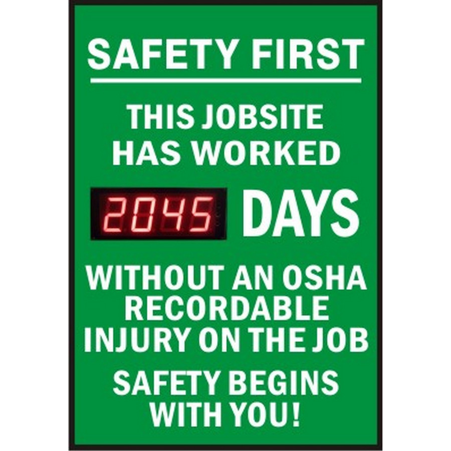 Safehouse Signs LTA-812859 Safety First This Job Site Has Worked Digital Days Without An Osha Recordable Injury - Digital Scoreboard, 28X20, Sintra