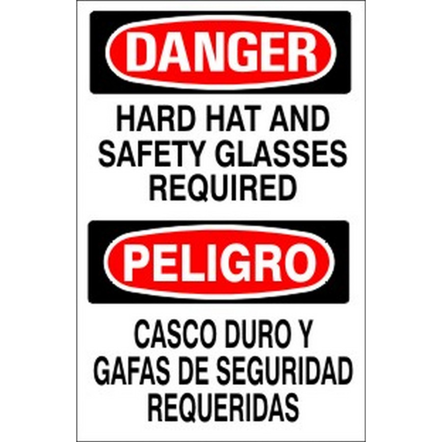 Safehouse Signs M-071633 Hard Hat And Safety Glasses Required Peligro Casco Duro Y - Danger Sign, 10X14, Plastic (.040)