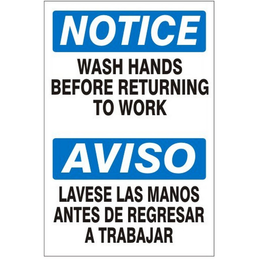 Safehouse Signs M-001934 Adhesive Vinyl, 10X14, Wash Hands Before Returning To Work Aviso Lavese Las Manos Â– Notice Sign