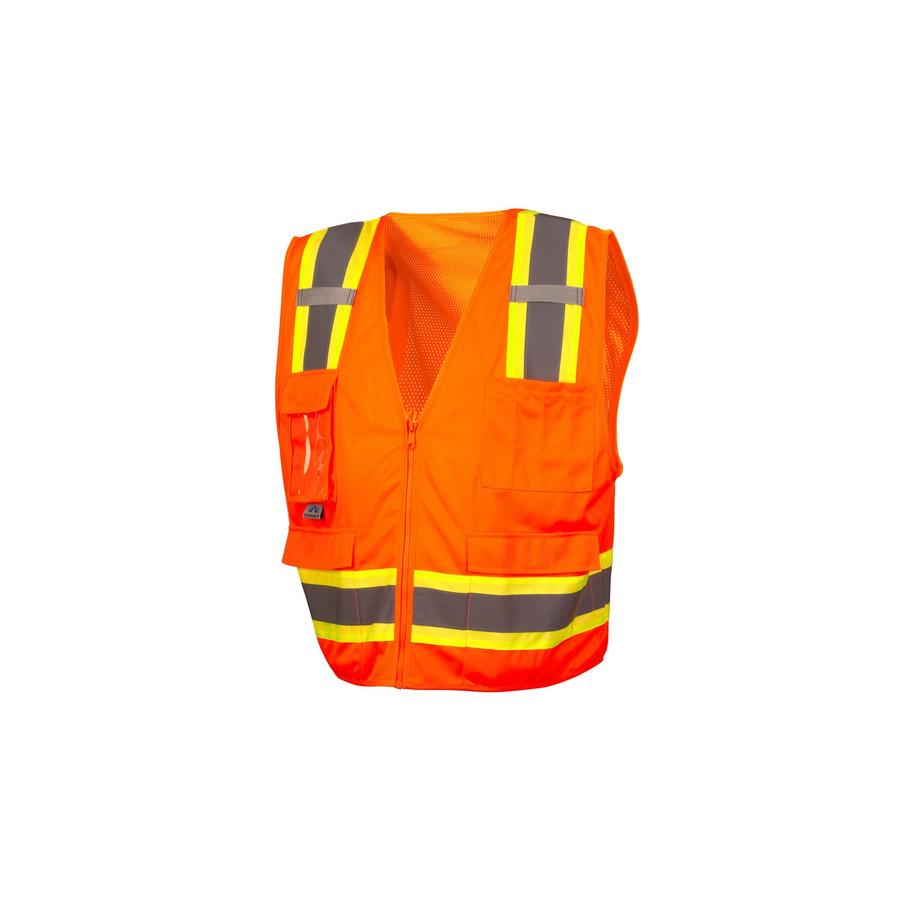 Pyramex Safety RVZ2420CP Type R Class 2 Surveyor Vest With Clear Pocket, Orange