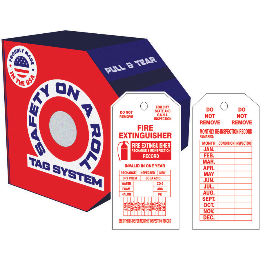 Safehouse Signs RT1-205 Fire Extinguisher, Roll Tag, 100 Tags/Roll