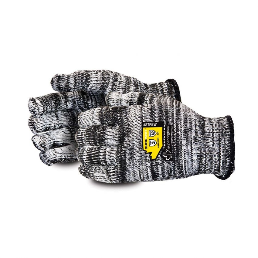 Superior Glove STPBW Sure Knit Glove, Lint Free 7 Gauge, Black & White Poly, ANSI Cut Level A2