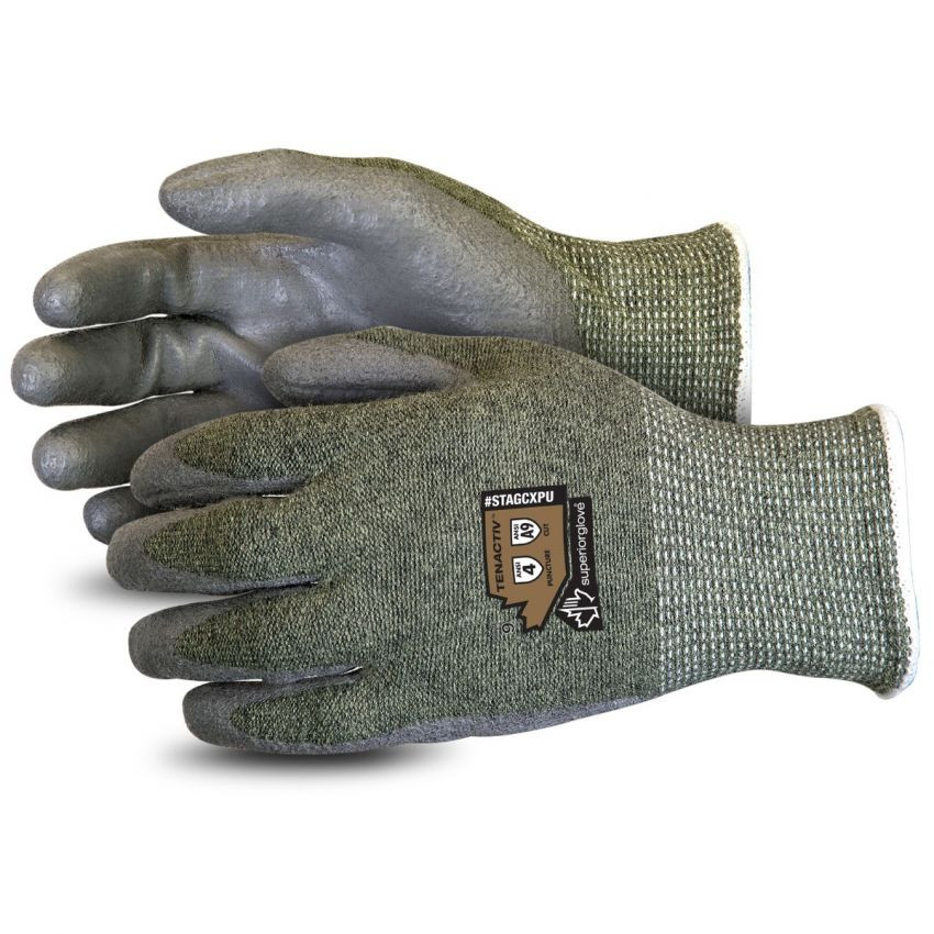 Superior Glove STAGCXPU TenActiv Glove, 13ga Blended HPPE/Steel, Polyurethane Palm ANSI Cut Level A9