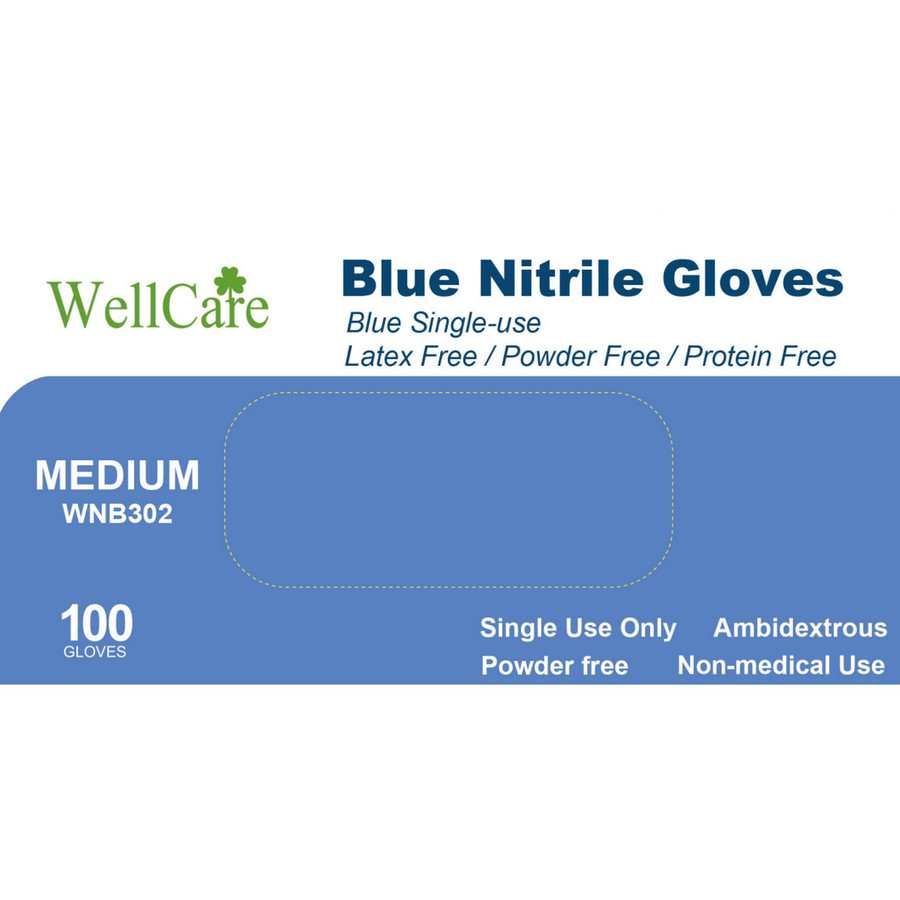 WellCare WNB30 Powder Free 3 Mil Blue Disposable Nitrile Gloves