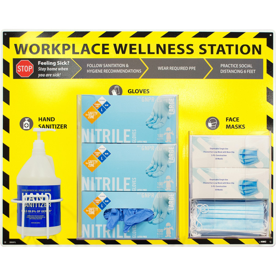 National Marker Company SB08YL Workplace Wellness Station (Sanitizer, Gloves, Masks), Yellow