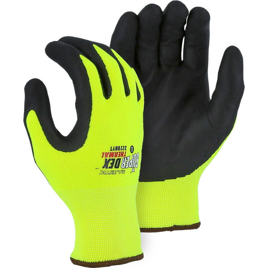 Majestic Glove 3228HYT Cold Weather Nitrile Palm Glove with Hi-Viz Liner