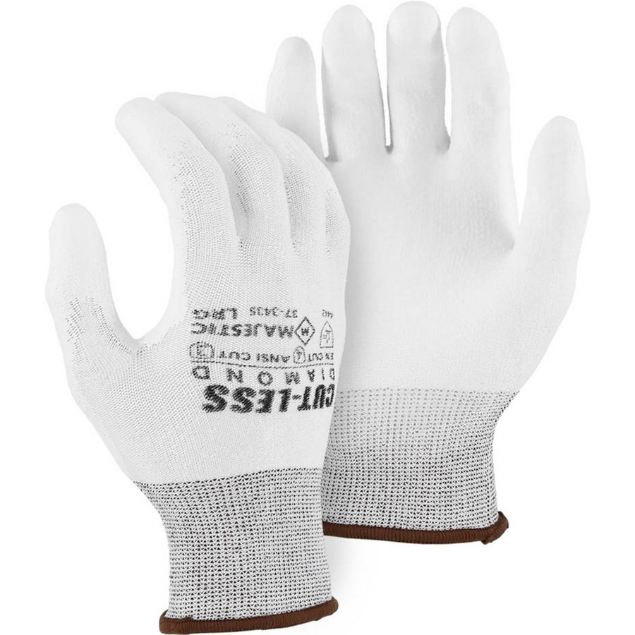 Majestic Glove 37-3435 Cut-Less Diamond Knit Glove w Polyurethane Palm