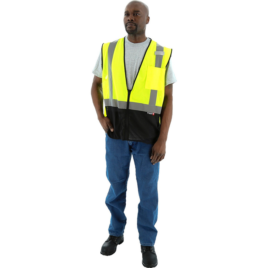Majestic Glove 75-3213 High Visibility Mesh Vest with Black Bottom, ANSI 2