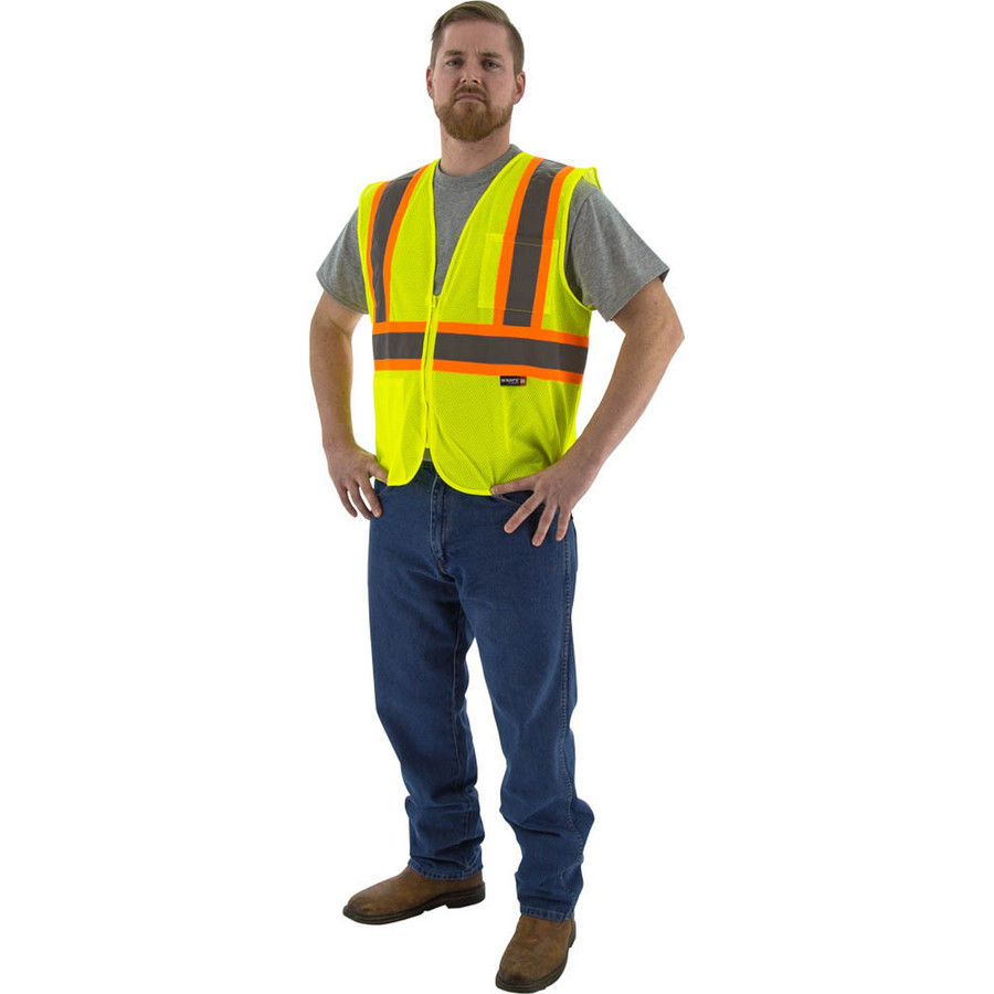 Majestic Glove 75-3217 Hi-Viz Mesh Vest with DOT Striping, ANSI 2