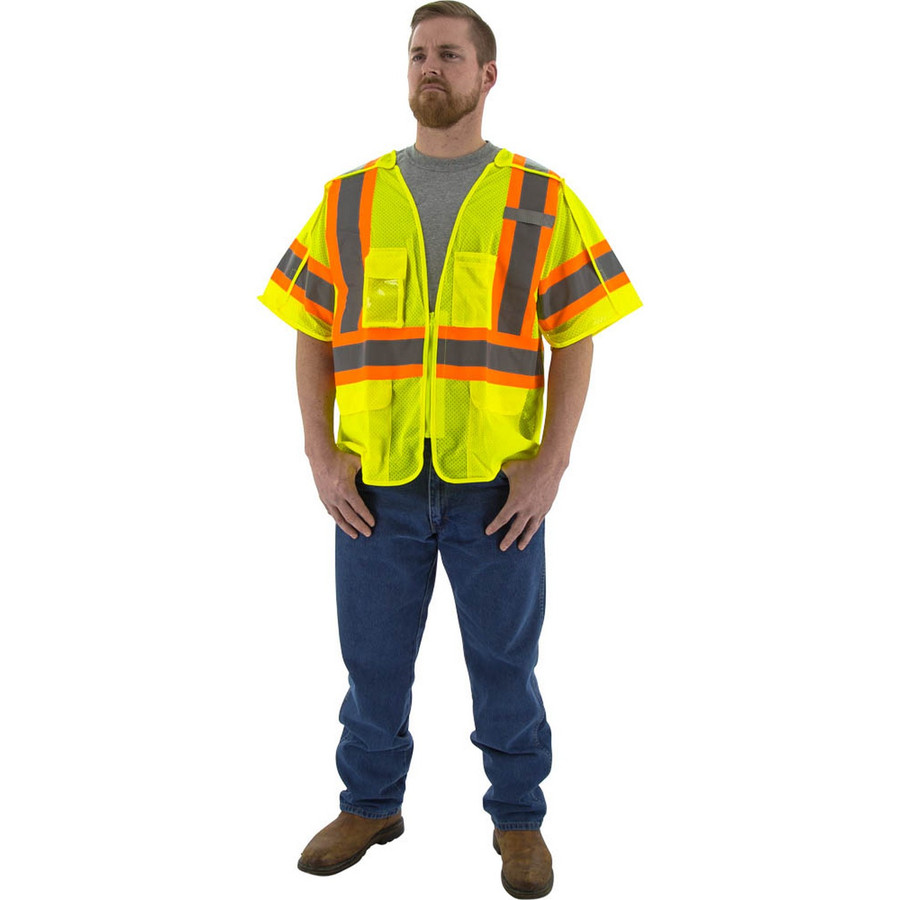 Majestic Glove 75-3305 Hi-Viz Mesh Breakaway Vest w DOT Striping, ANSI 3