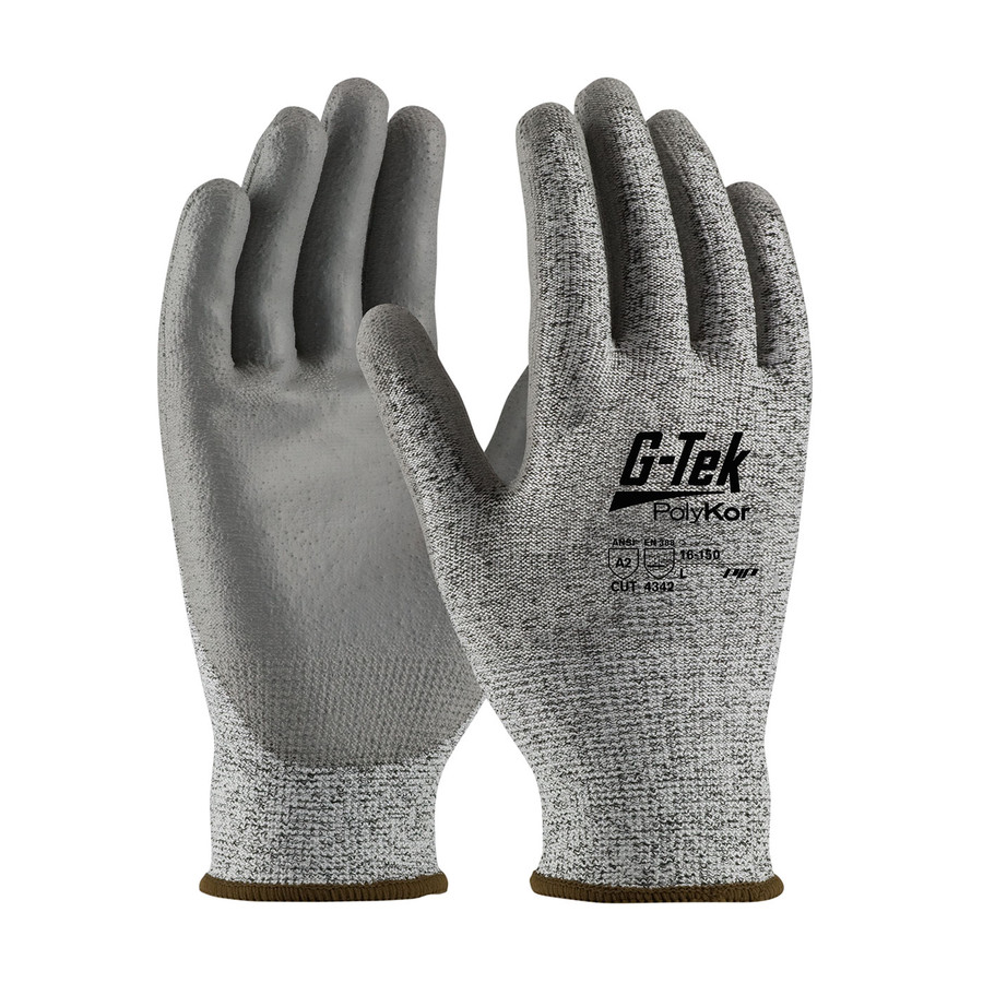 PIP 16-150V G-Tek PolyKor Seamless Knit PolyKor Blended Glove with Polyurethane Coated Flat Grip on Palm & Fingers - Vend-Ready