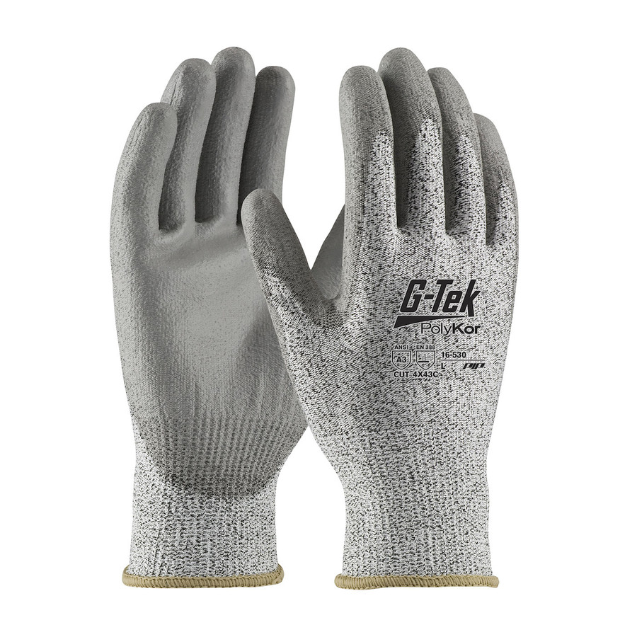 PIP 16-530V G-Tek PolyKor Seamless Knit PolyKor Blended Glove with Polyurethane Coated Flat Grip on Palm & Fingers - Vend-Ready