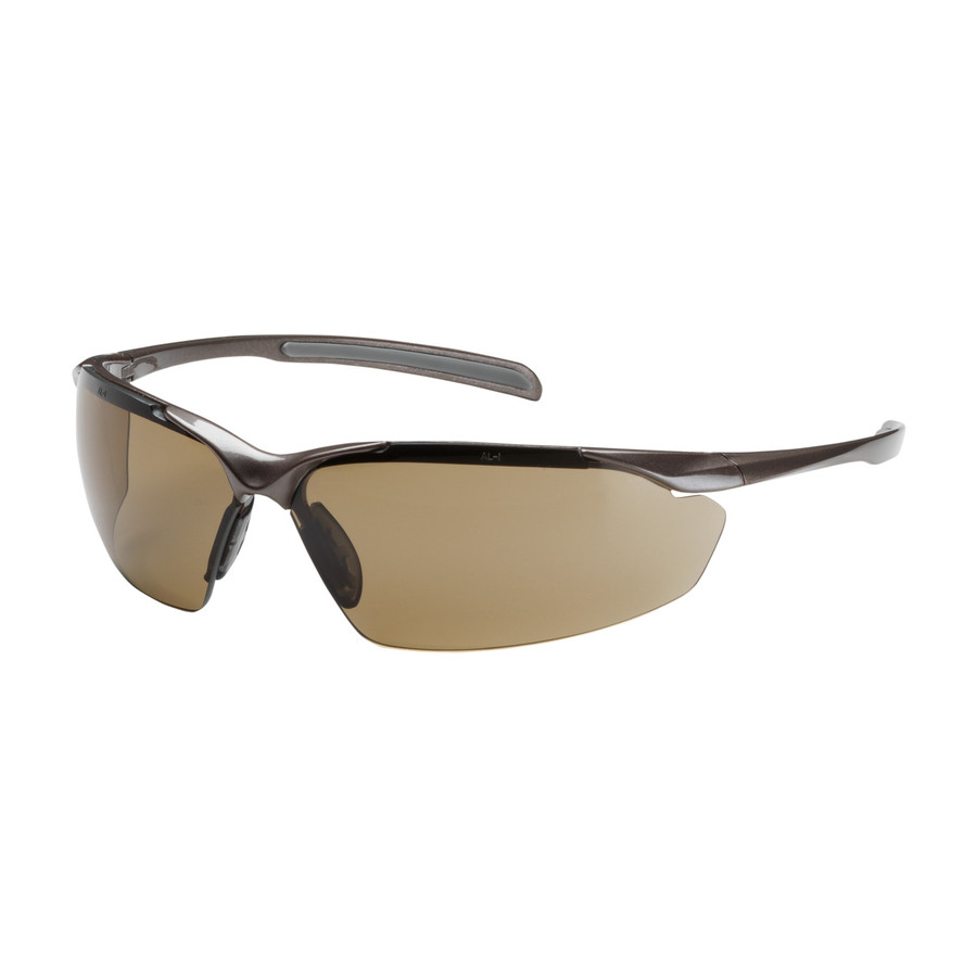 PIP 250-33-1024 Commander Semi-Rimless Safety Glasses with Gloss Bronze Frame, Brown Lens and Anti-Scratch / Anti-Fog Coating