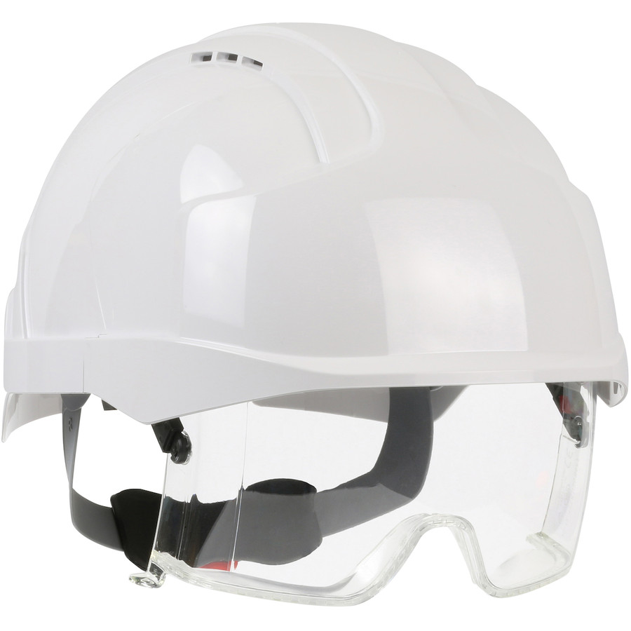 PIP 280-EVLV-01W EVO VISTAlens Type I, Vented Industrial Safety Helmet with Lightweight ABS Shell, Integrated ANSI Z87.1 Eye Protection, 6-Point Polyester Suspension and Wheel Ratchet Adjustment