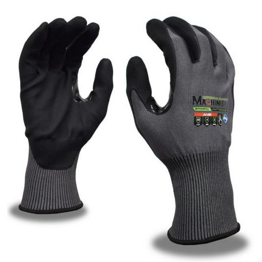 Cordova 3744MFN Machinist HPPG: 15-Gauge, Dark Gray HPPG Fiber Shell, Black Microfoam Nitrile Palm Coating, Reinforced Thumb Crotch, Touchscreen Fingertips, Sanitized Treatment