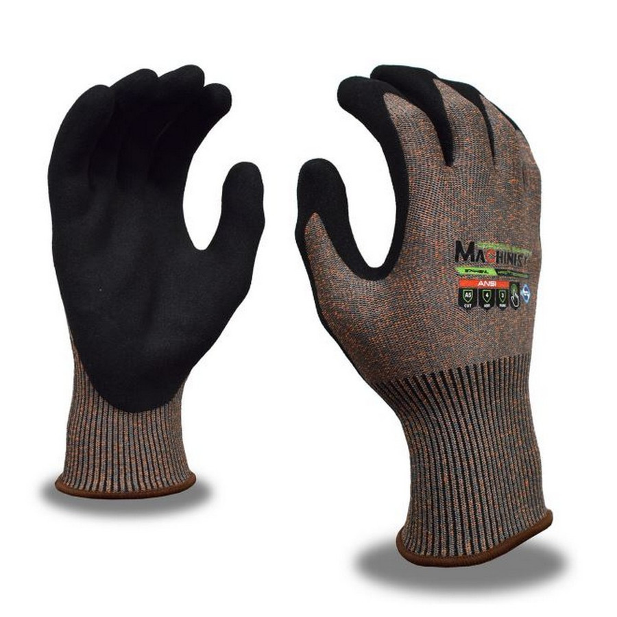 Cordova 3744SN Machinist HPPG: 15-Gauge, Gray/Orange HPPG Fiber Shell, Black Sandy Nitrile Palm Coating, Touchscreen Fingertips, Sanitized Treatment