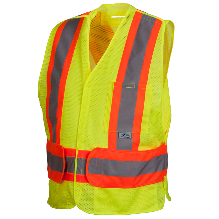 Pyramex Safety RCA2710SE Type R - Class 2 Non FR Self Extinguishing Hi Vis Lime Safety Vest