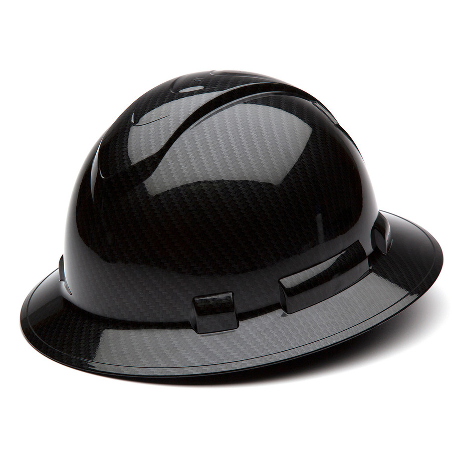 Pyramex Safety HP54117S Ridgeline Full Brim Hard Hat Shiny Black Graphite Full Brim 4 Pt Ratchet Suspension