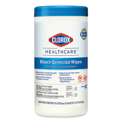 Clorox CLO30577CT Bleach Germicidal Wipes, 6 x 5, Unscented, 150/Canister, 6/Case