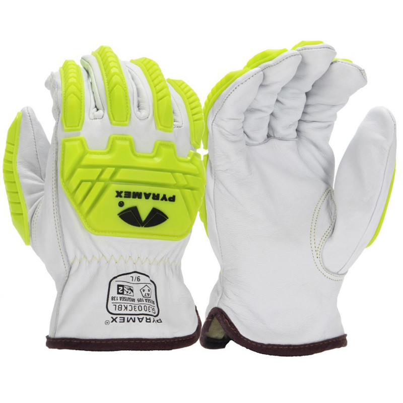 Pyramex GL3003CKB Select Grain Goatskin Leather Driver Gloves with A7 Para-Aramid Cut Liner - TPR Impact