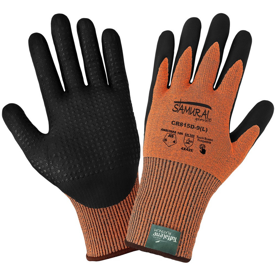 Global Glove CR815D Samurai Glove High-Visibility Cut Resistant Coated Touch Screen Gloves Made with 15-Gauge Tuffalene Platinum