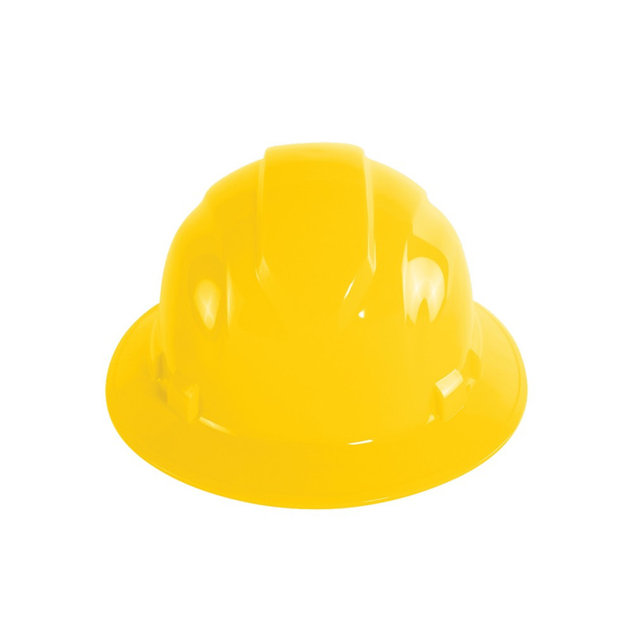 Global Glove HH-F1-Y Bullhead Safety Head Protection Yellow Unvented Full Brim Style Hard Hat With Six-Point Ratchet Suspension