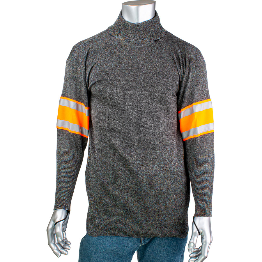 PIP P145SP-3CM-HV2-TL Kut Gard ATA PreventWear Blended Cut Resistant Pullover with Hi-Vis / Reflective Taped Sleeves and Thumb Loops