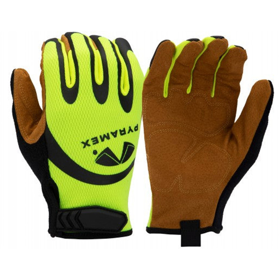 Pyramex Safety GL104HT Leather Padded Palm ANSI A1 Mechanics Gloves