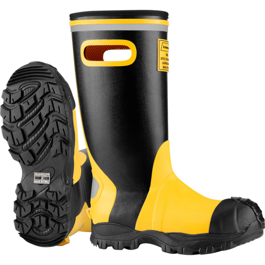 Ironwear 9289 Black 17" Rubber Knee Boot, Yellow Metatarsal Guard, Steel Toe