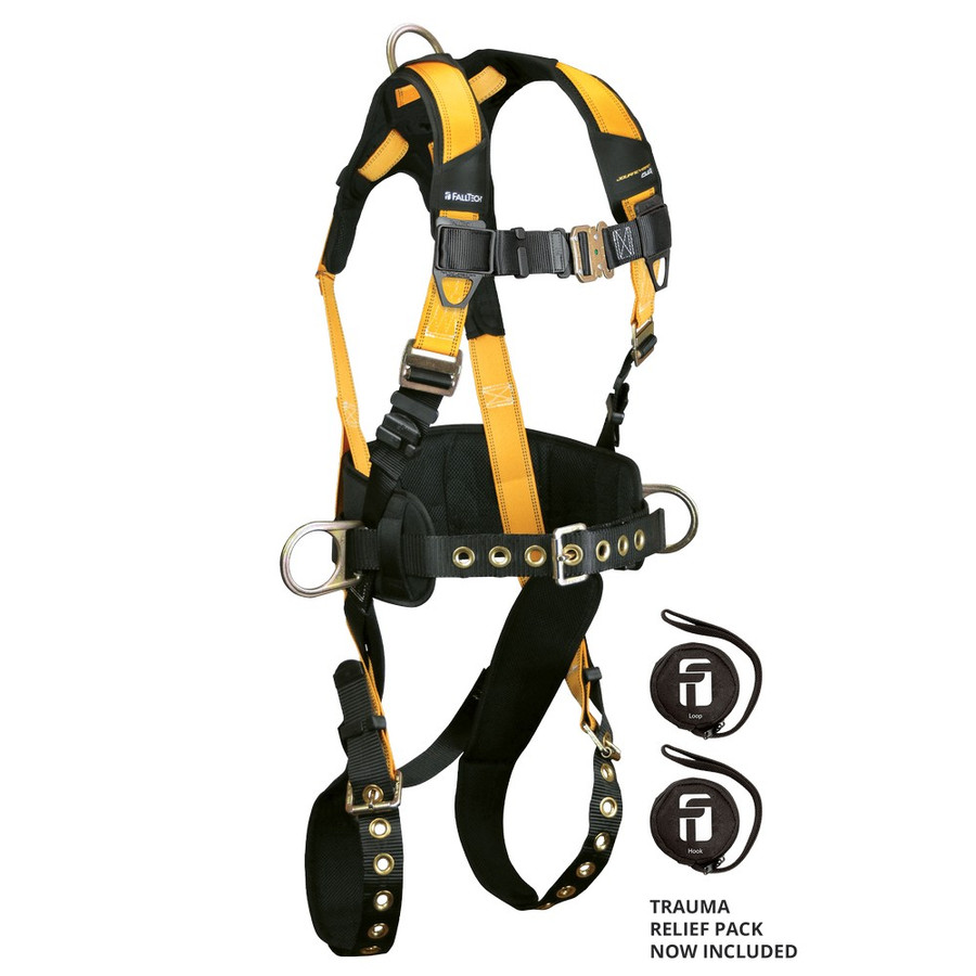 FallTech 7035 Journeyman Flex Steel 3D Construction Belted Full Body Harness, Tongue Buckle Leg Adjustment