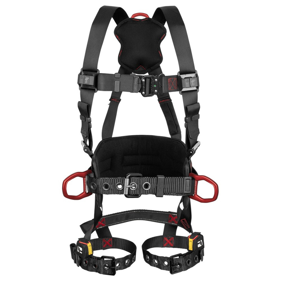 FallTech 8144B FT-Iron 3D Construction Belted Full Body Harness, Tongue Buckle Leg Adjustment