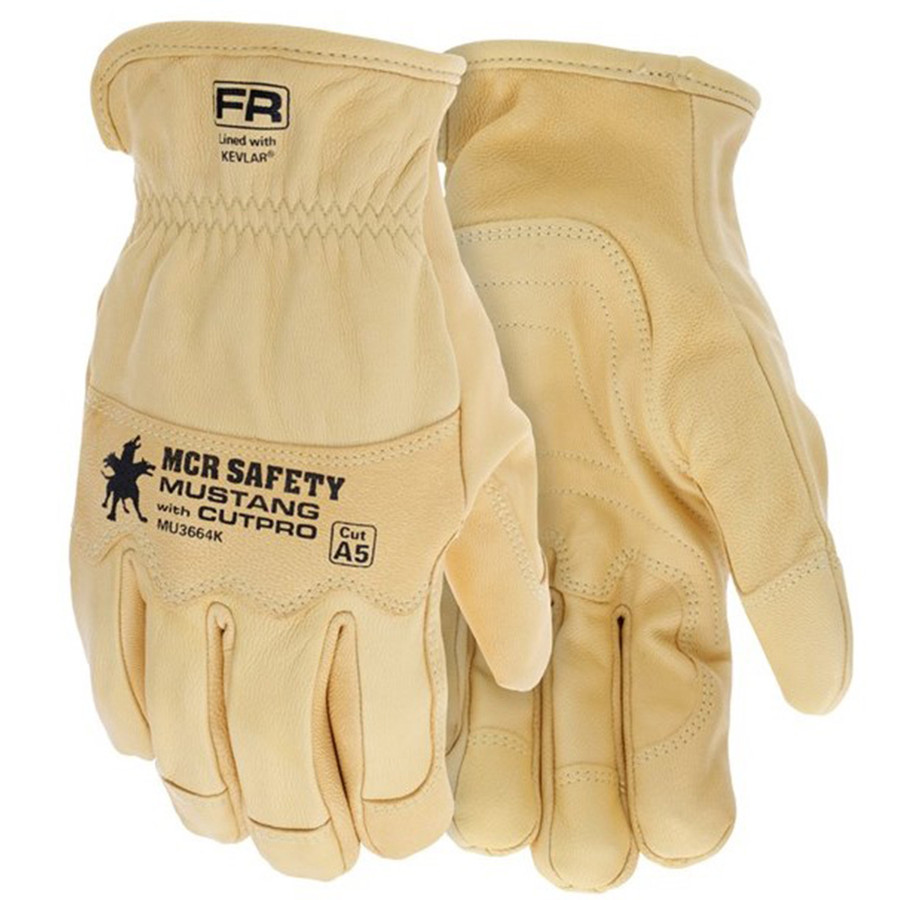 MCR Safety MU3664K Mustang HiDex Unlined Leather Driver, Grain Goatskin Double Palm, Kevlar Sewn, Wing Thumb