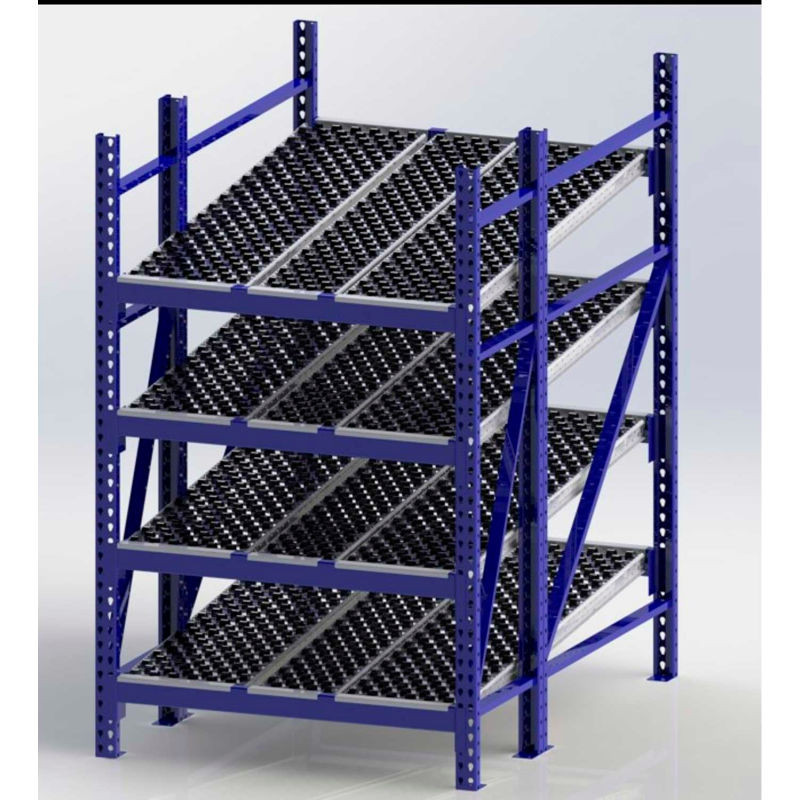 UNEX RR99S2W4X6-S Gravity Flow Roller Rack with Wheel Bed Starter 48"W x 72"D x 84"H with 4 Levels
