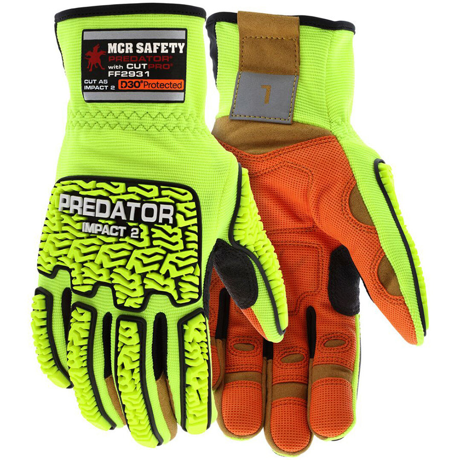 MCR Safety FF2931 Predator Mechanics Gloves - ANSI A5 Cut Resistant - D3O Padded Palm - PD6 TPR for Impact Protection