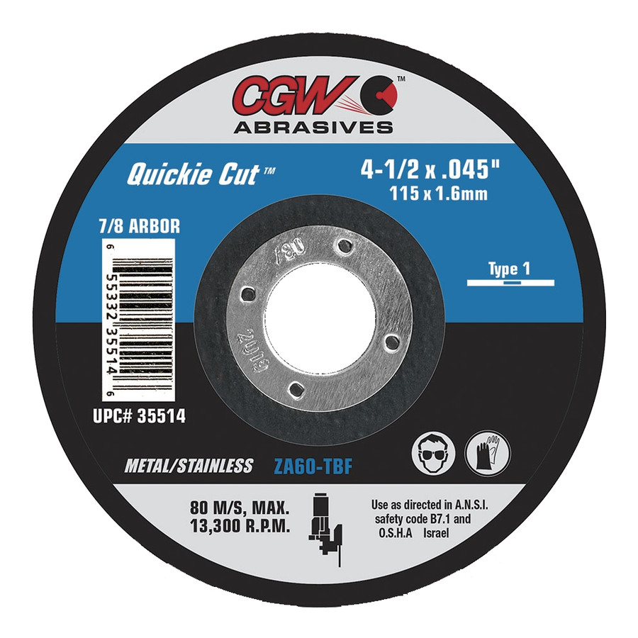 CGW 35517 6" X .045" X 7/8" Type 1 36-Grit Zirconia Cutting Wheel