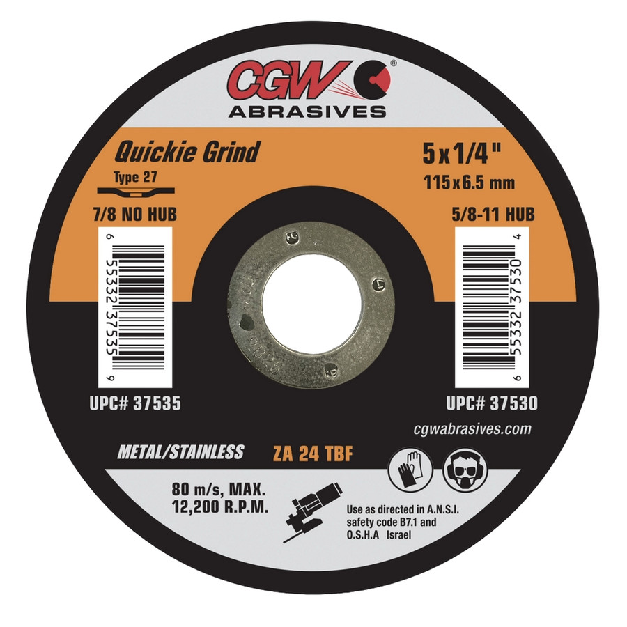 CGW 35644 7" X 1/4" X 7/8" ZA24-T Type 27 24-Grit Zirconia Grinding Wheel