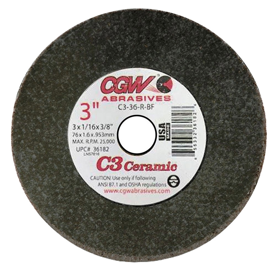 CGW 36181 3" x 1/32" x 3/8" Type 1 60-Grit Ceramic Cutting Wheel