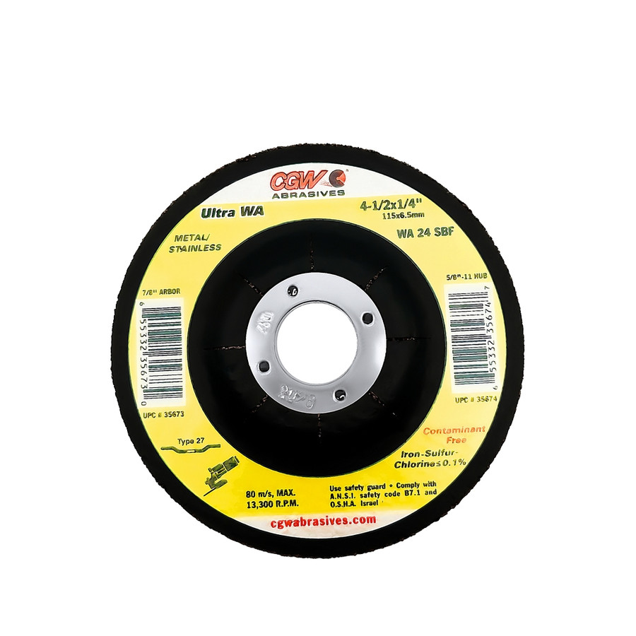 CGW 36189 6" X 1/8" X 7/8" WA24-S Type 27 24-Grit White Aluminum Oxide Grinding Wheel
