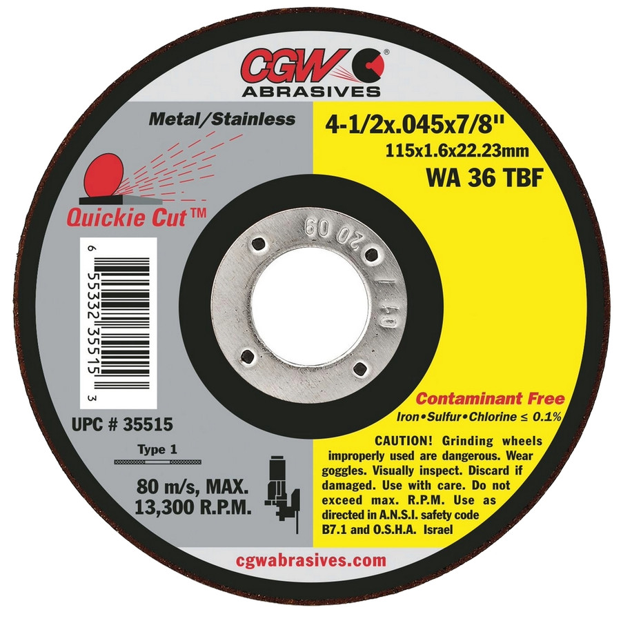 CGW 45006 5" X .045" X 7/8" Type 27 60-Grit White Aluminum Oxide Cutting Wheel