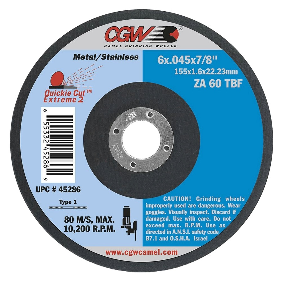 CGW 45098 6" X .045" X 7/8" Type 27 60-Grit Aluminum Oxide Cutting Wheel
