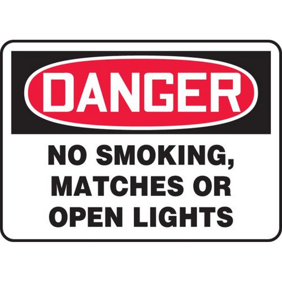 Accuform NMC MSMK136XT OSHA Danger Smoking Control Sign: No Smoking, Matches Or Open Lights 10"X14" Dura-Plastic Sign