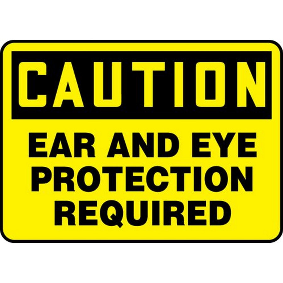 Accuform NMC MPPE436VA OSHA Caution Safety Sign: Ear And Eye Protection Required 7"X10" Aluminum Sign